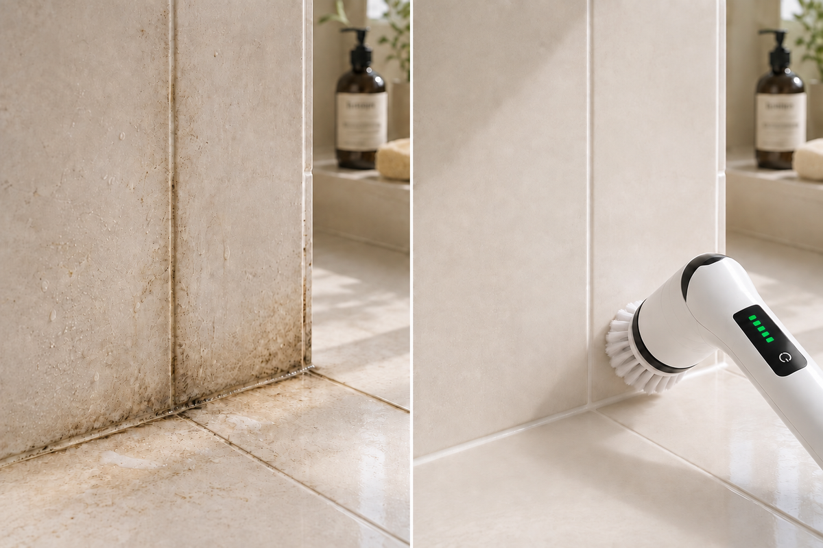 Comparación visual de azulejos antes y después de limpiarlos con ROFA CleanBrush