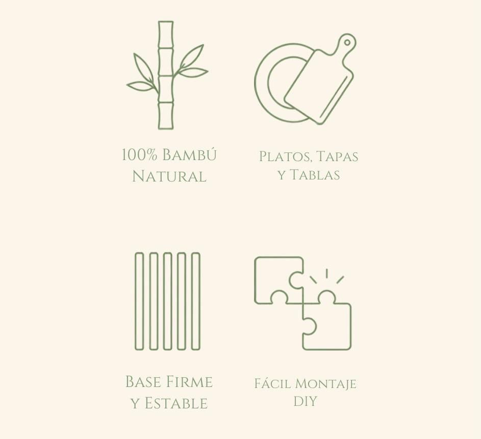 Bambú natural, usos, base estable y montaje del organizador de platos ROFA